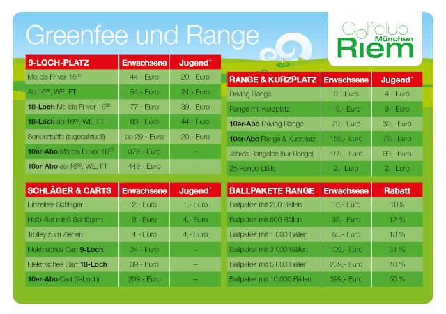 Preisliste Greenfee und Range 2023