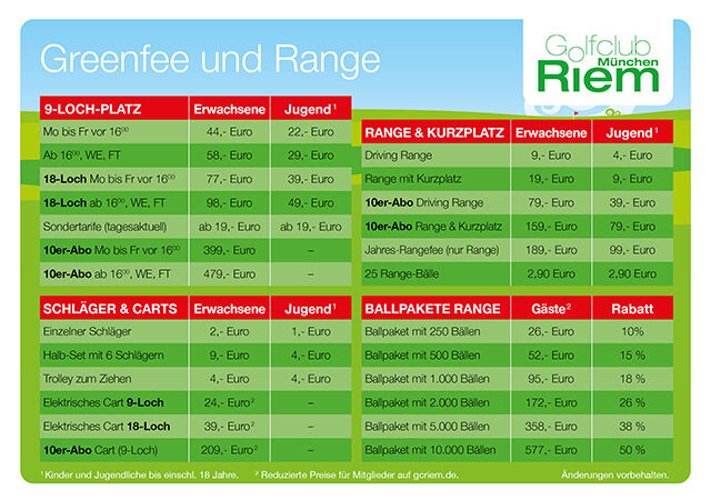 Preisliste Greenfee 2025