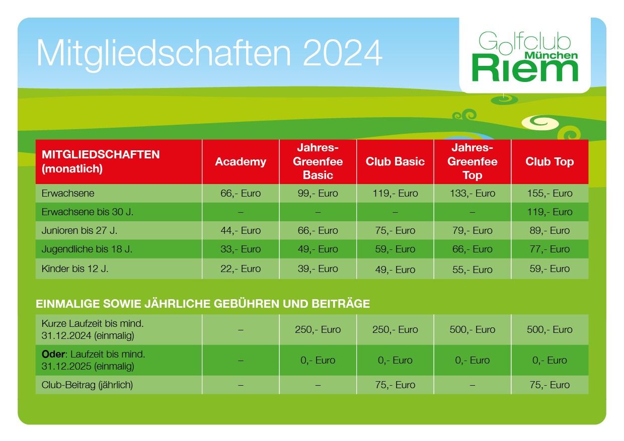 Preisliste Mitgliedschaften 2024